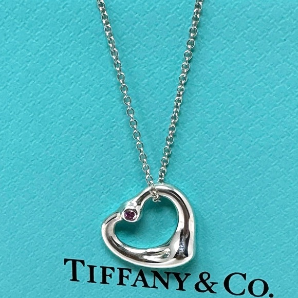 Authentic Tiffany & CO. Elsa Peretti  Pink Sapphire Open Heart Neck… - Picture 8 of 15